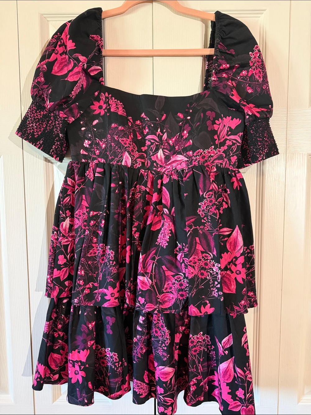 Alice + Olivia Black Dress with Hot Pink Floral Print